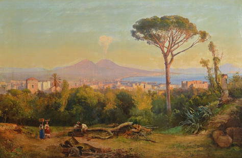 Giacinto Gigante, 1806 Naples-1876, training with the: Giacinto Gigante, 1806 Naples-1876, training with the father and Achille Vianelli and with Jakob Wilhelm Huber, famous painter of landscapes around Naples, here: Rural landscape with figures, in fine