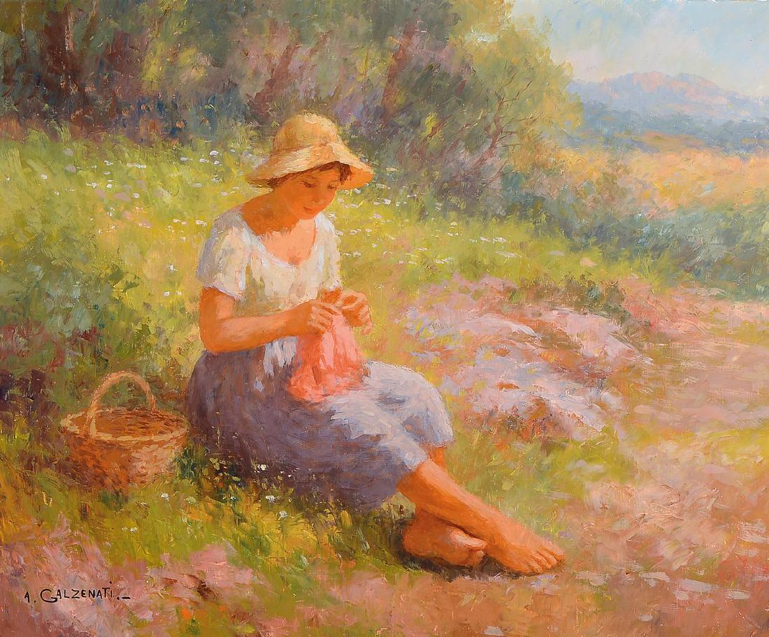 A. Galzenati, painter of the 20th century, knitting (1 of 3)