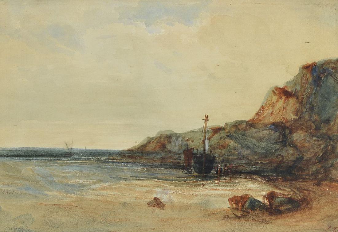 Jules Dupre, 1840-1916, coastal landscape withfishing (1 of 2)