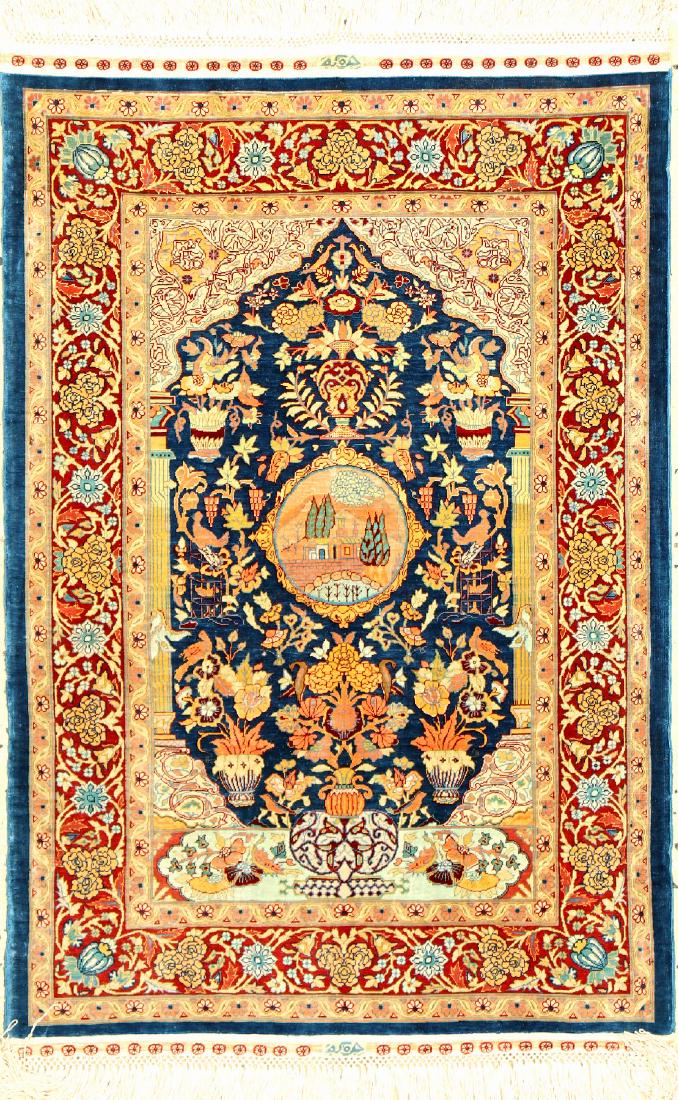 Very Fine Silk Hereke Rug (Signed) '14 x 14 Knotting', (1 of 1)