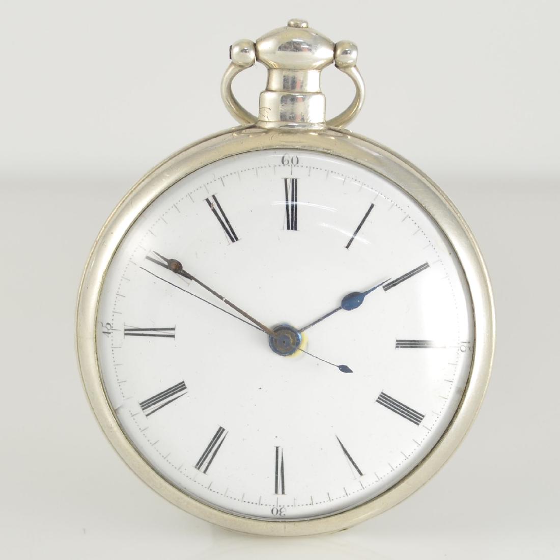 BOVET, FLEURIER pocket watch with STEEL MOVEMENT: BOVET, FLEURIER pocket watch with STEEL MOVEMENT and duplex escapement, Switzerland around 1850, key-winding, smooth open face case, back cover to be opened by pusher in pendant, enamel dial damaged, 