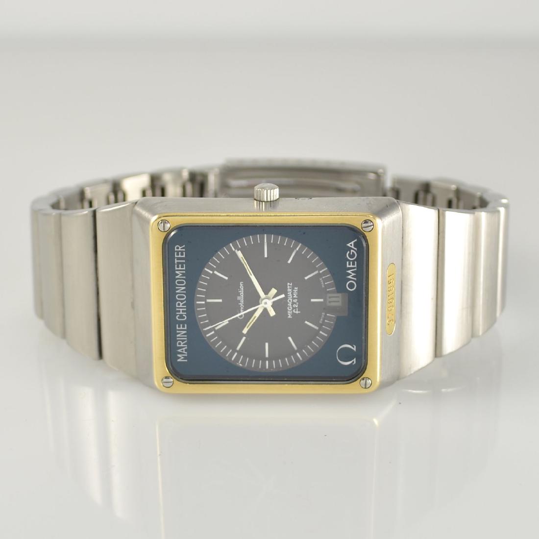 OMEGA wristwatch Constellation Megaquartz f2,4MHz: OMEGA wristwatch Constellation Megaquartz f2,4MHz Marinechronometer, Switzerland around 1975, reference 198.0082/398.0832, solid stainless steel case, stainless steel bracelet, sapphire crystal, yello