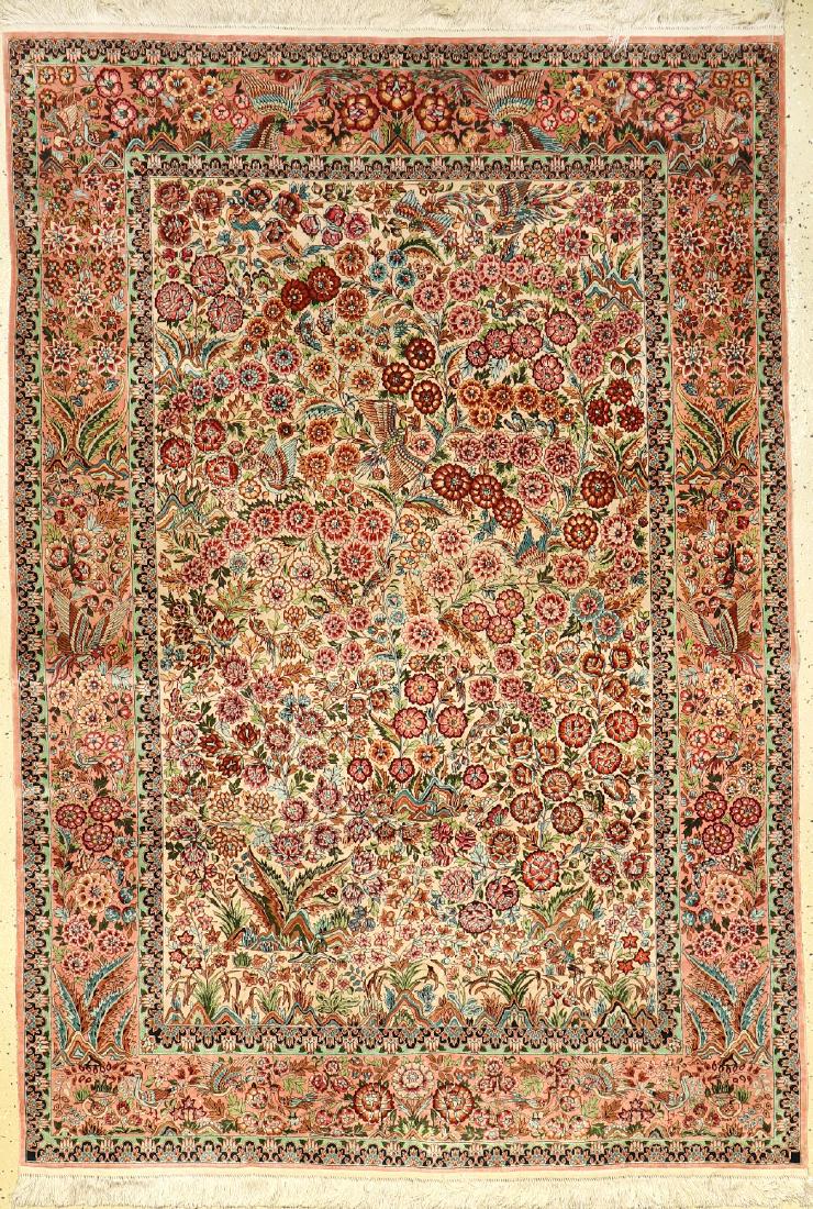 Silk Qum rug very fine, China, approx. 40 years, pure: Silk Qum rug very fine, China, approx. 40 years, pure natural silk, approx. 204 x 138 cm, very fine quality, Chen-Ping manufactory, condition: 2, approx. 1.1 Mil. Knots per square meter. Auction: old