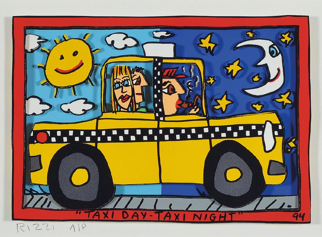 James Rizzi, 1930 2011, 'get A Cab Take A Taxi', Mixed