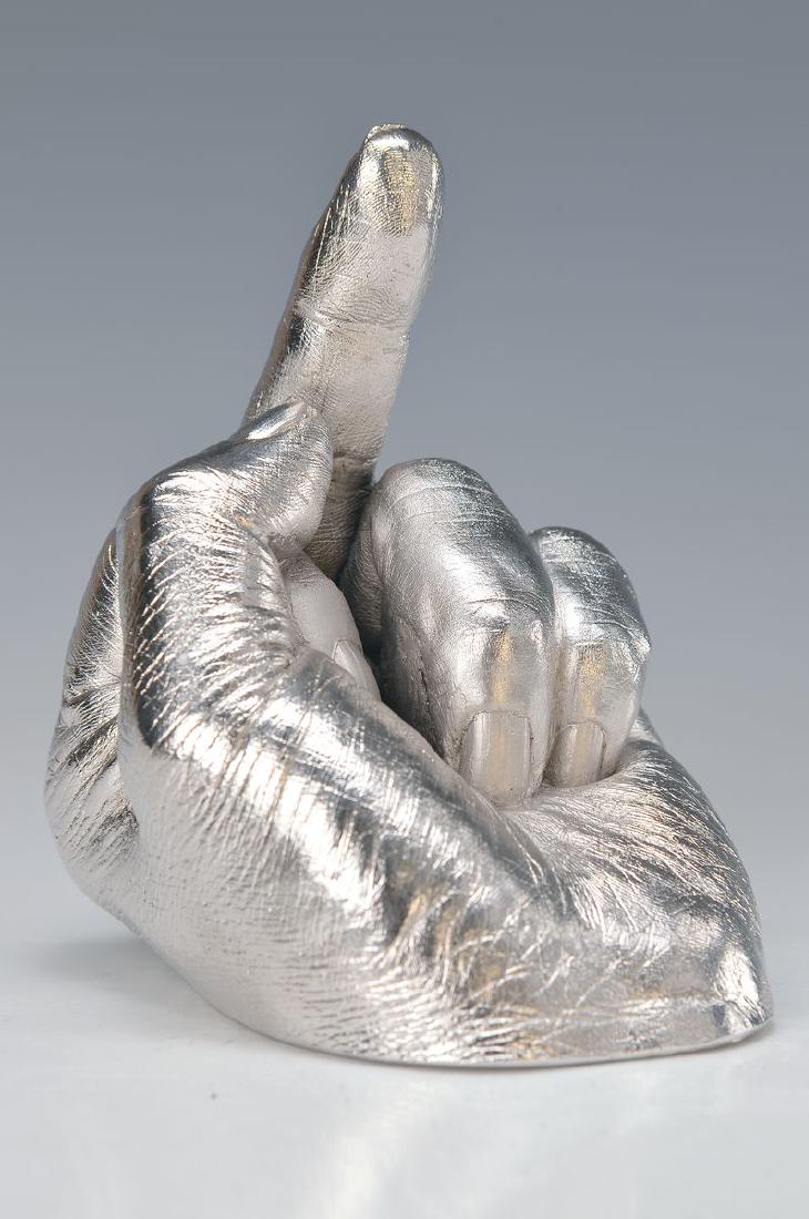 Ai Weiwei, born 1957, The artist's Hand, Gips and: Ai Weiwei, born 1957, The artist's Hand, Gips and Polyurethan with Rhodium galvanisiert, edition 1000 copies, approx 12.7x10.19x12.7cm,im orig. board