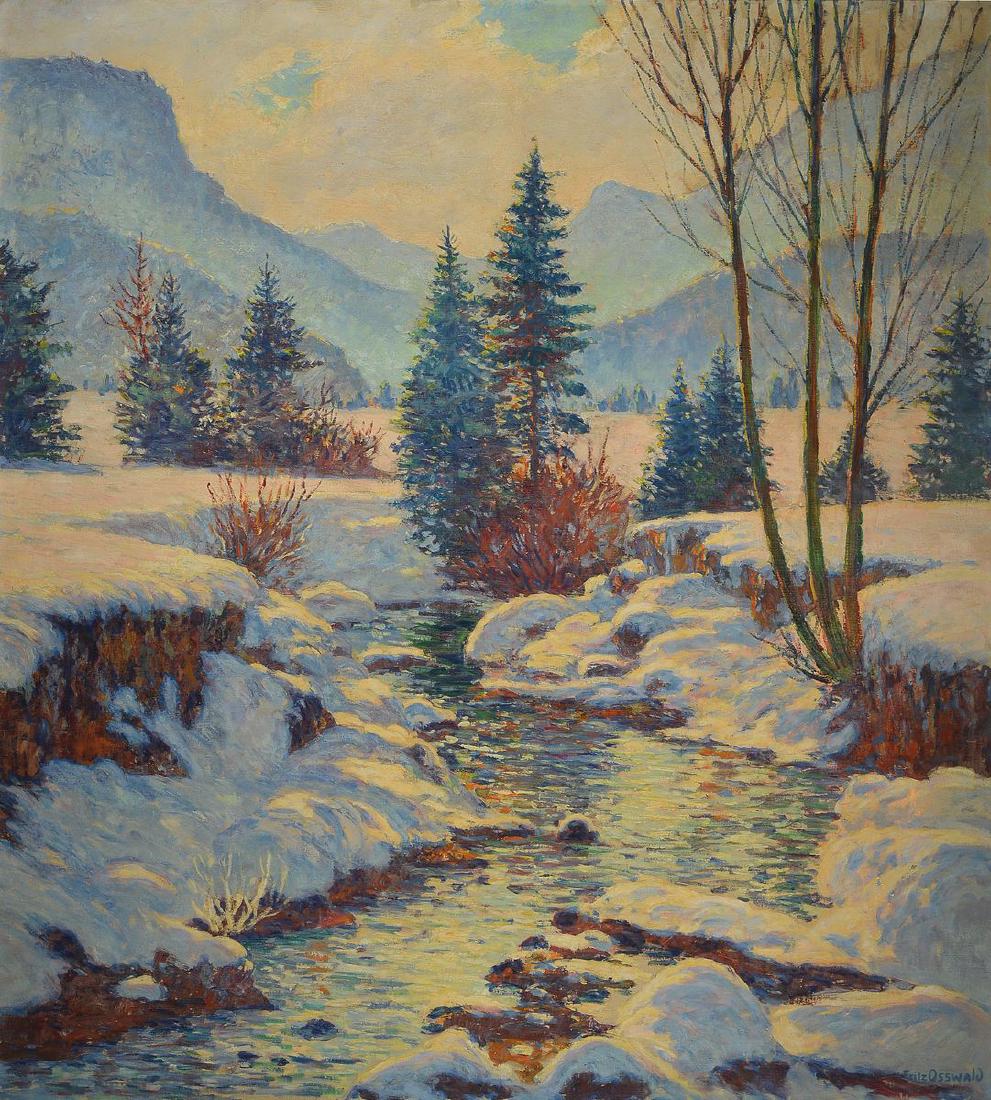 Fritz Osswald, 1872 Zurich-1966 Starnberg, Swiss: Fritz Osswald, 1872 Zurich-1966 Starnberg, Swiss landscape painter, student of Gysi and Diez in Munich, in 1913 called to the Darmstadt Artists' Colony, since 1925 based inStarnberg, here: Snowy winte