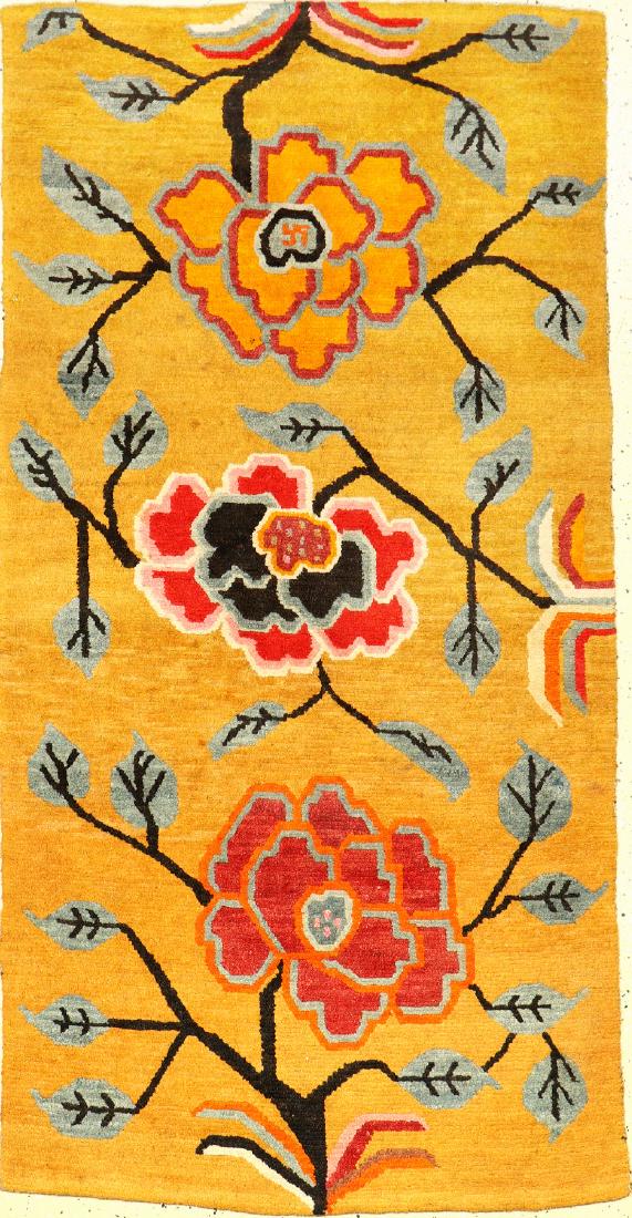 Tibetan Yellow Kampa-Dzong 'Khaden Rug' (Peonies), (1 of 8)