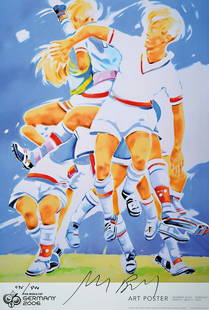 Norbert Bisky, born 1970, 'The Perfect Match ', signed: Norbert Bisky, born 1970, 'The Perfect Match ', signed, numbered 496/800, 97 x 66 cm, The offset lithograph was launched by FIFA for theFIFA World Cup 2006, the selling price was about 800 Euros
