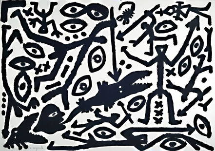 A.R. Penck, 1939-2017, serigraph, e.a. (artist: A.R. Penck, 1939-2017, serigraph, e.a. (artist deliver), black/white composition, signed, approx 86x122 cm