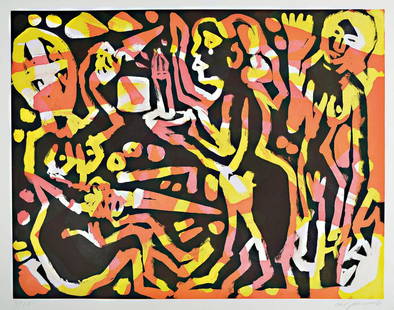 A.R. Penck, 1939-2017, color serigraph, untitled: A.R. Penck, 1939-2017, color serigraph, untitled, signed and numbered 4/10, approx 76x106 cm