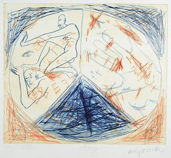 A.R. Penck, 1939 Dresden - 2017 Zürich, 'Member', in: A.R. Penck, 1939 Dresden - 2017 Zürich, 'Member', in work together with Helge Leiberg,Frank Breidenbruch, etching, signed, all signed and numbered 12/30, approx 50 x 69. 5cm