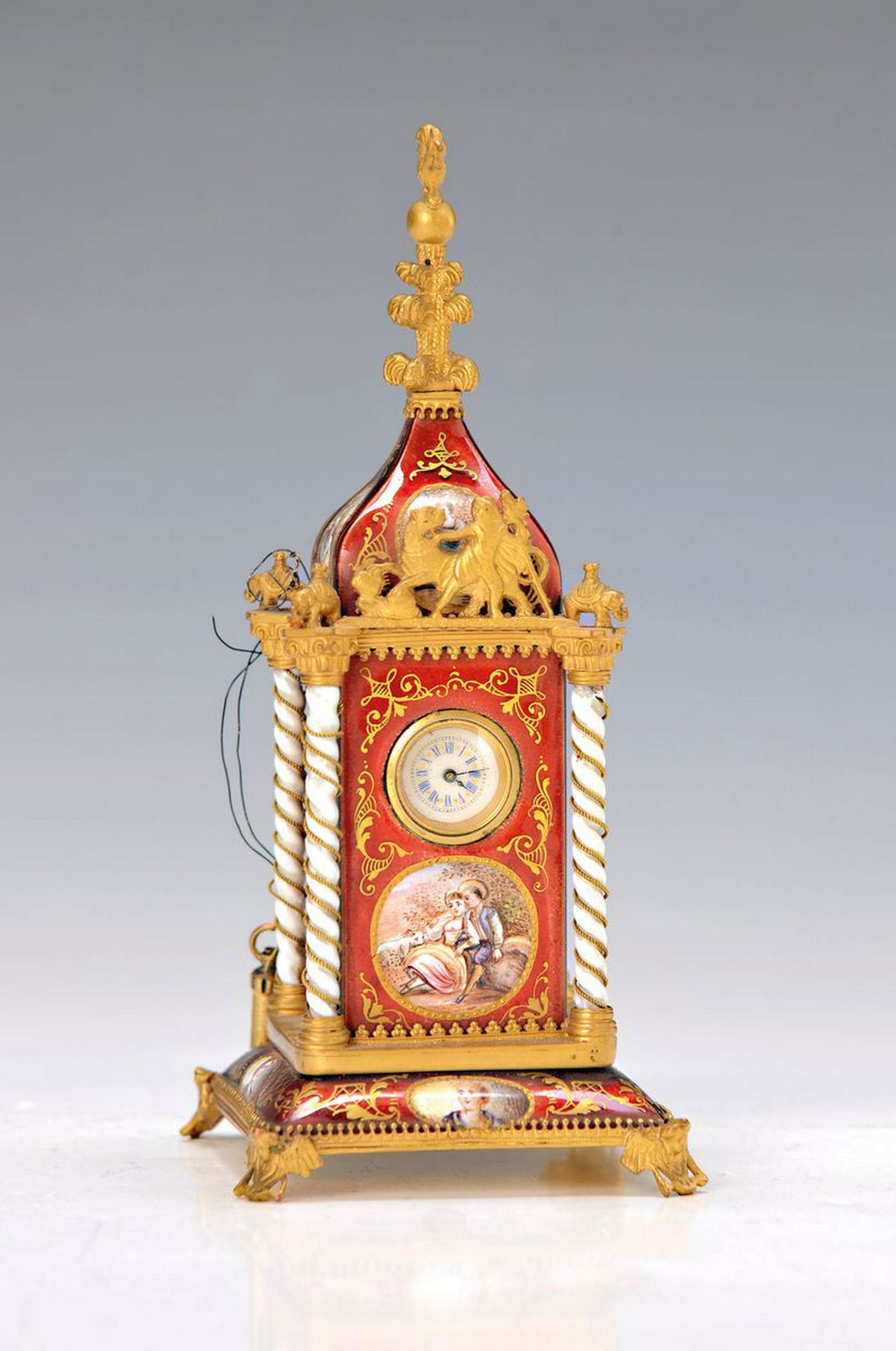 clock in tower shape, probably France around 1900, red (1 of 1)