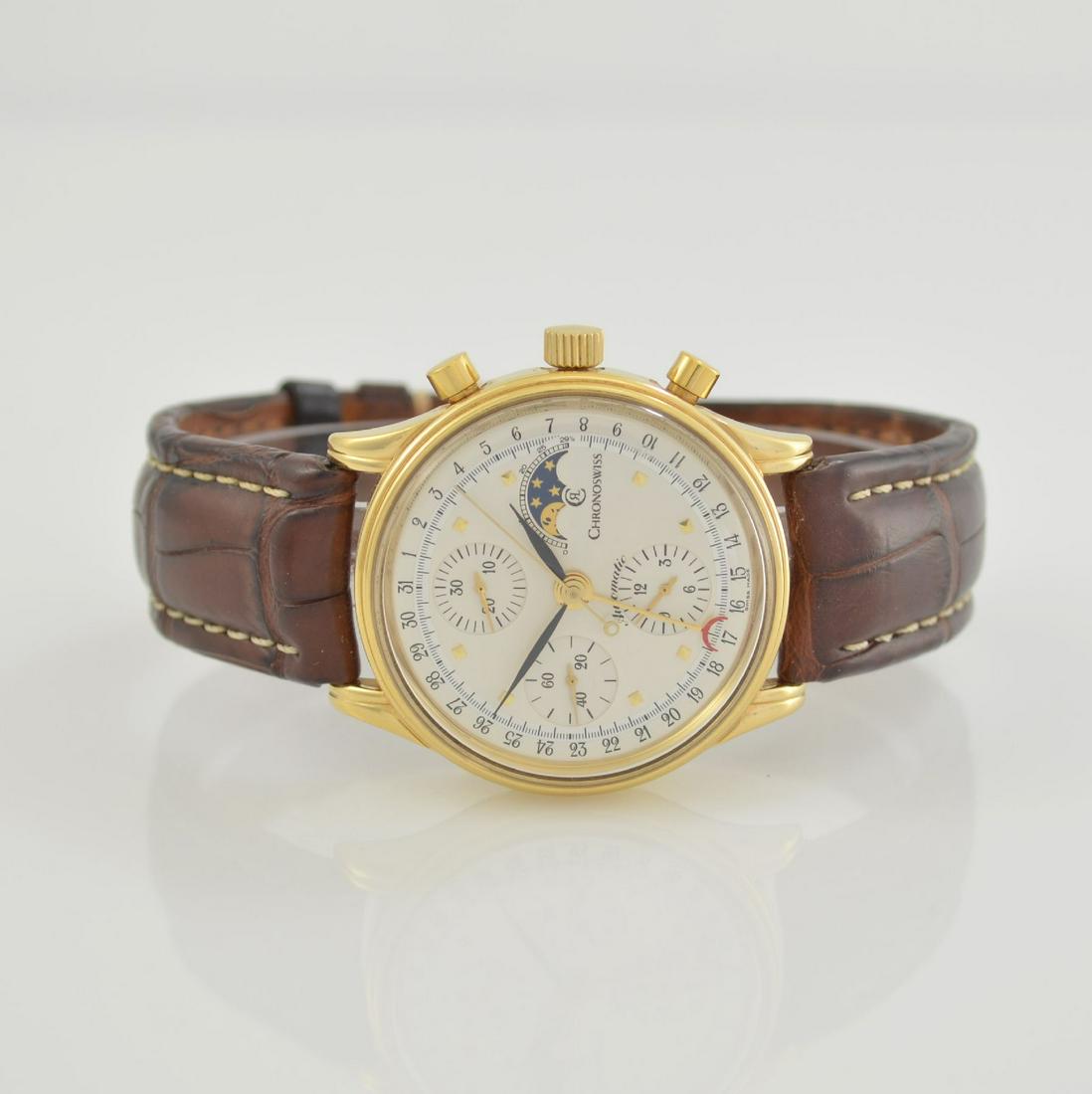 CHRONOSWISS gents wristwatch with chronograph: CHRONOSWISS gents wristwatch with chronograph & moon phase, Switzerland around 1995, self winding, reference-no. 77951, gold plated case, stainless steel case back screwed-down, original bracelet and