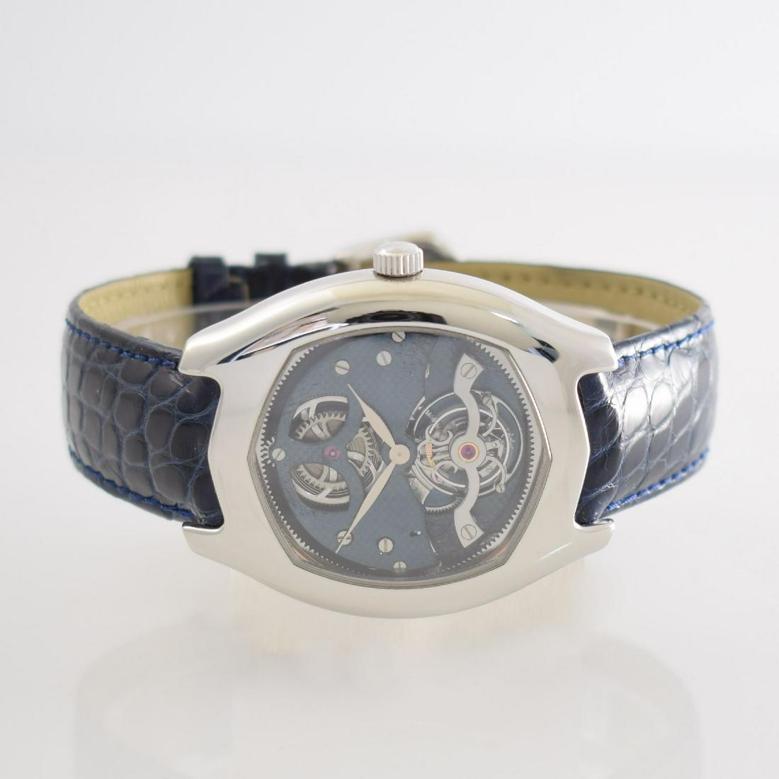 CEDRIC JOHNER Geneve extreme rare platinum Tourbillon: CEDRIC JOHNER Geneve very fine & extreme rare platinum tourbillon wristwatch Abyss 'Tourbillion blue en Platine' No. 1, manual winding, reference ABYSS 2080/4, solid, two- piece construction case, inc