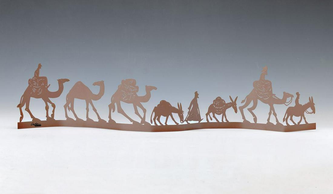 David Gerstein, born 1944 Jerusalem, Kunststudium: David Gerstein, born 1944 Jerusalem, Kunststudium among others in Israel, France, England and USA, 'Caravan' from the year 2008,free-standing metal object with laser sliced,both print signed ., L.76 c