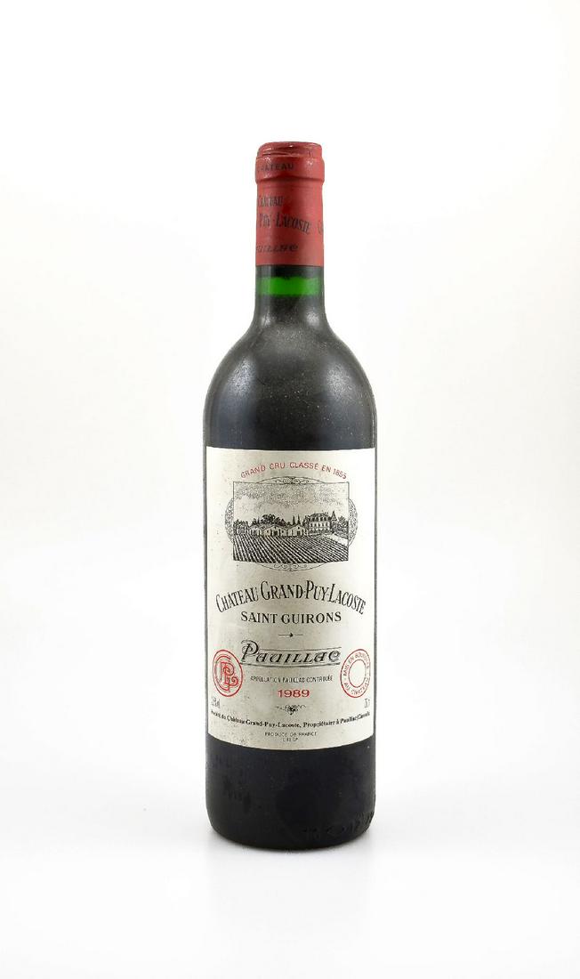2 bottles of 1989 Chateau Grand-Puy-Lacoste,: 2 bottles of 1989 Chateau Grand-Puy-Lacoste, Pauillac , Grand Cru Classe, each approx 75 cl, 12,5 % Vol., filling levels: each into neck, good condition of the bottle, not tasted, Provenance: From a p
