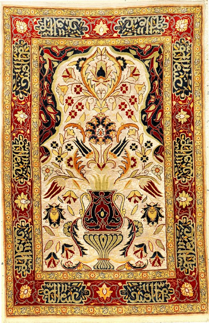 Fine Silk & Metal-Thread Hereke Rug (Signed), (1 of 8)