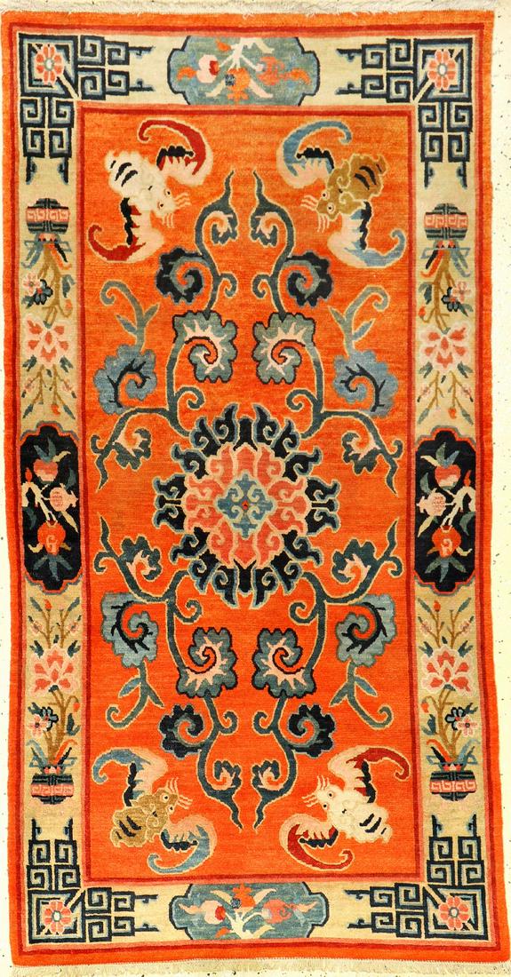 Rare Tibetan Shigatse Khaden 'Ceremonial-Rug' (Lotus & (1 of 10)