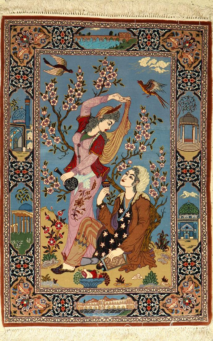 Fine Isfahan Rug, Persia, approx. 40 years, wool with (1 of 1)