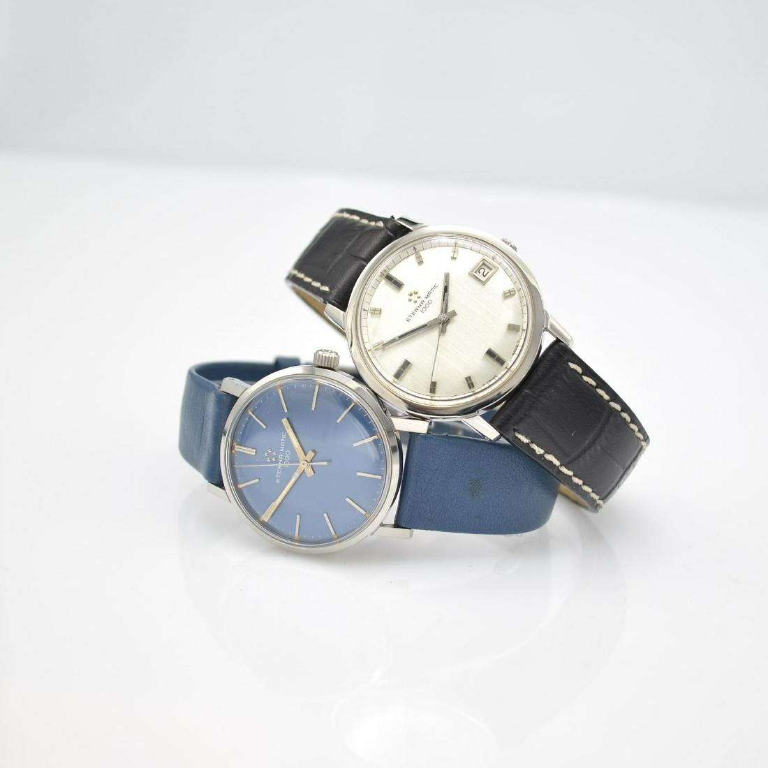 ETERNA-MATIC 1000 2 gents watches in steel: ETERNA-MATIC 1000 2 gents watches in steel, Switzerland around 1965, self winding, screwed down cases, reference 133IT & 138T, 1 x blue dial with silvered indices, rhodium plated movement calibre 1479
