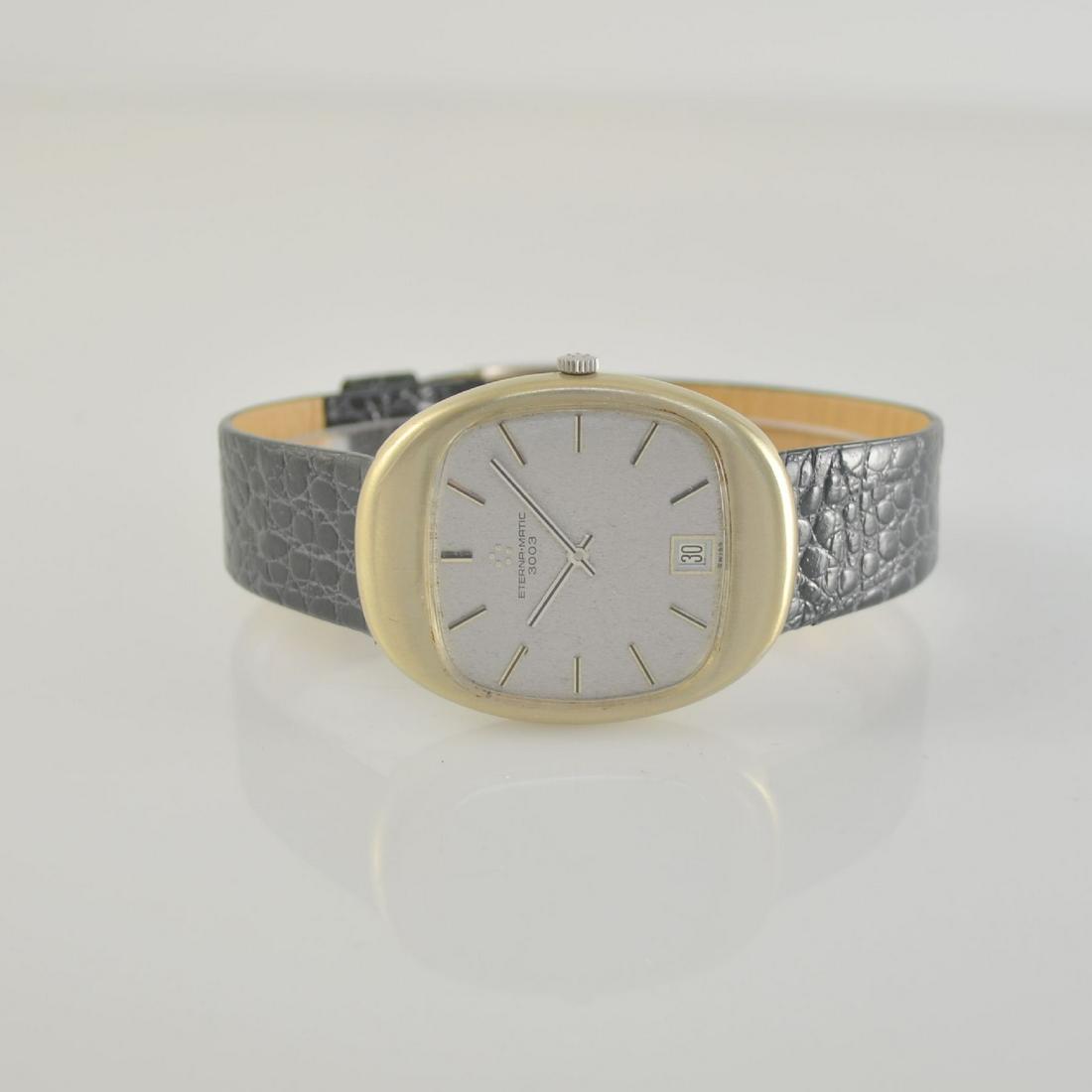 ETERNA-MATIC 3003 rare 18k white gold gents watch: ETERNA-MATIC 3003 rare gents watch in white gold 18k with box, Switzerland around 1975, self winding, two piece construction case reference 850, snap on case back, silvered structure dial, date at 6,