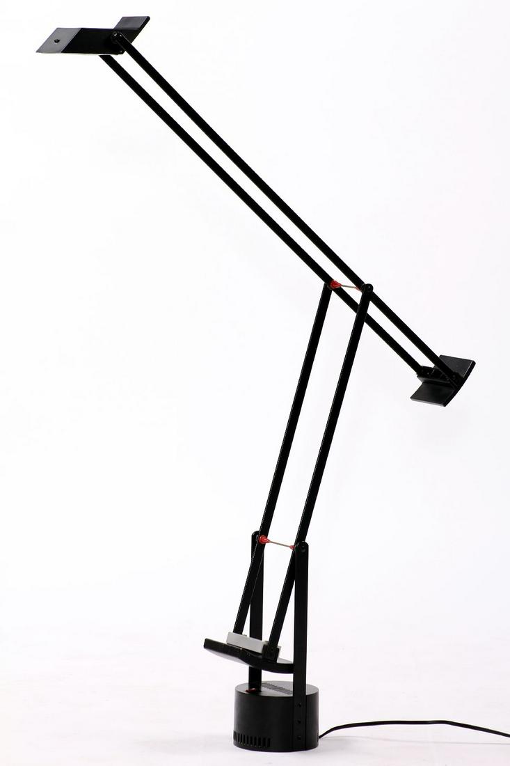 Desk lamp, 'Artemide Tizio': Desk lamp, 'Artemide Tizio', black aluminum, can be swiveled freely via joints, designer: 'Richard Sapper', 2 brightness levels, lamp base GY6.35, max. 50 watts, 230 V, without illuminant, transformer