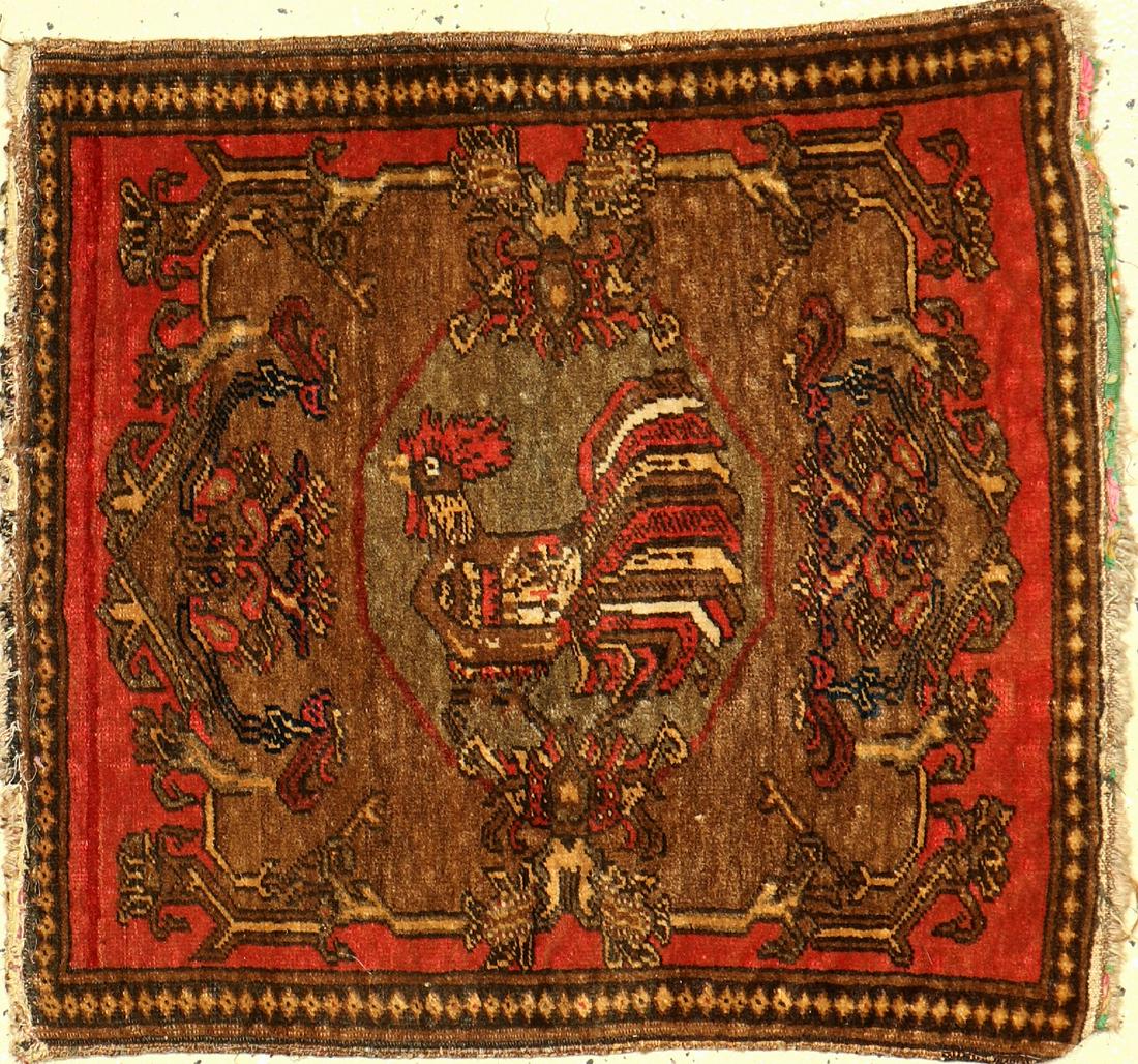 Rare Chicken Pushti antique, West Persia, around 1900: Rare Chicken Pushti antique, West Persia, around 1900, wool on cotton, approx. 57 x 53 cm, condition: 2-3. Auction: Antique, old and decorative rugs & carpets. Please ask for condition-reports and mor
