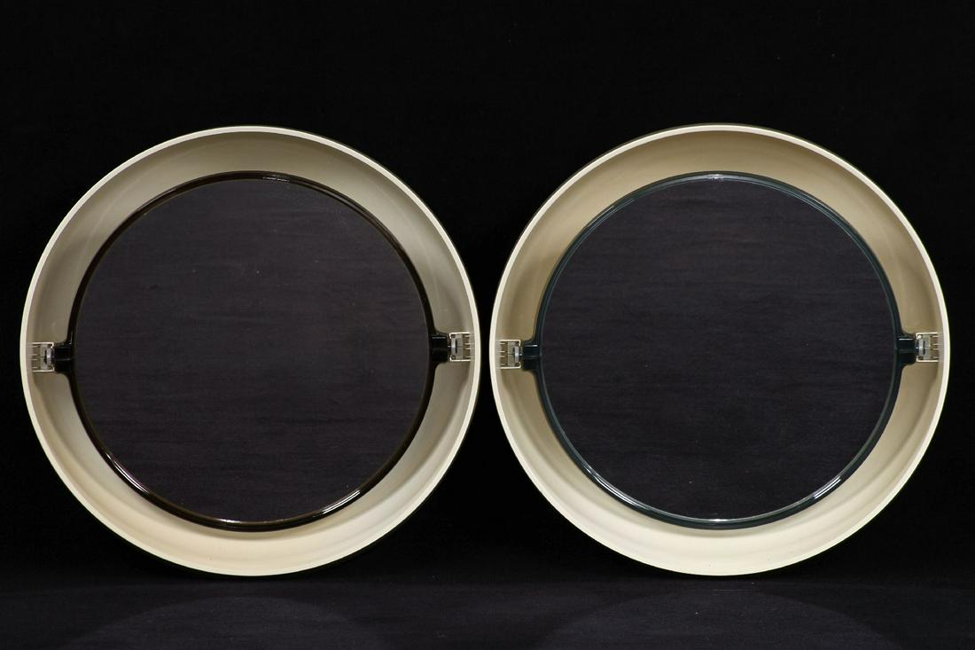 2 round space age wall mirrors with lighting, (1 of 1)
