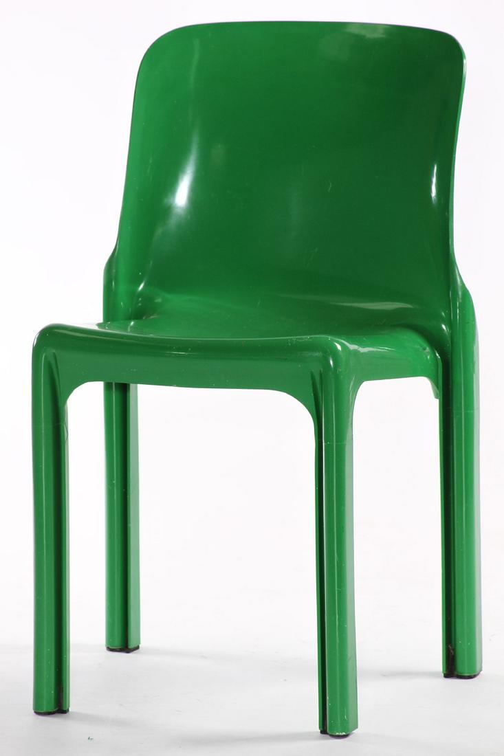Chair, 'S.P.A Artemide Milano', made in Italy, around: Chair, 'S.P.A Artemide Milano', made in Italy, around 1960/69, Modello: Selene, Design by Vico Magistretti, made of green plastic, with identification of Manufacturer, traces of age and use, approx. 7