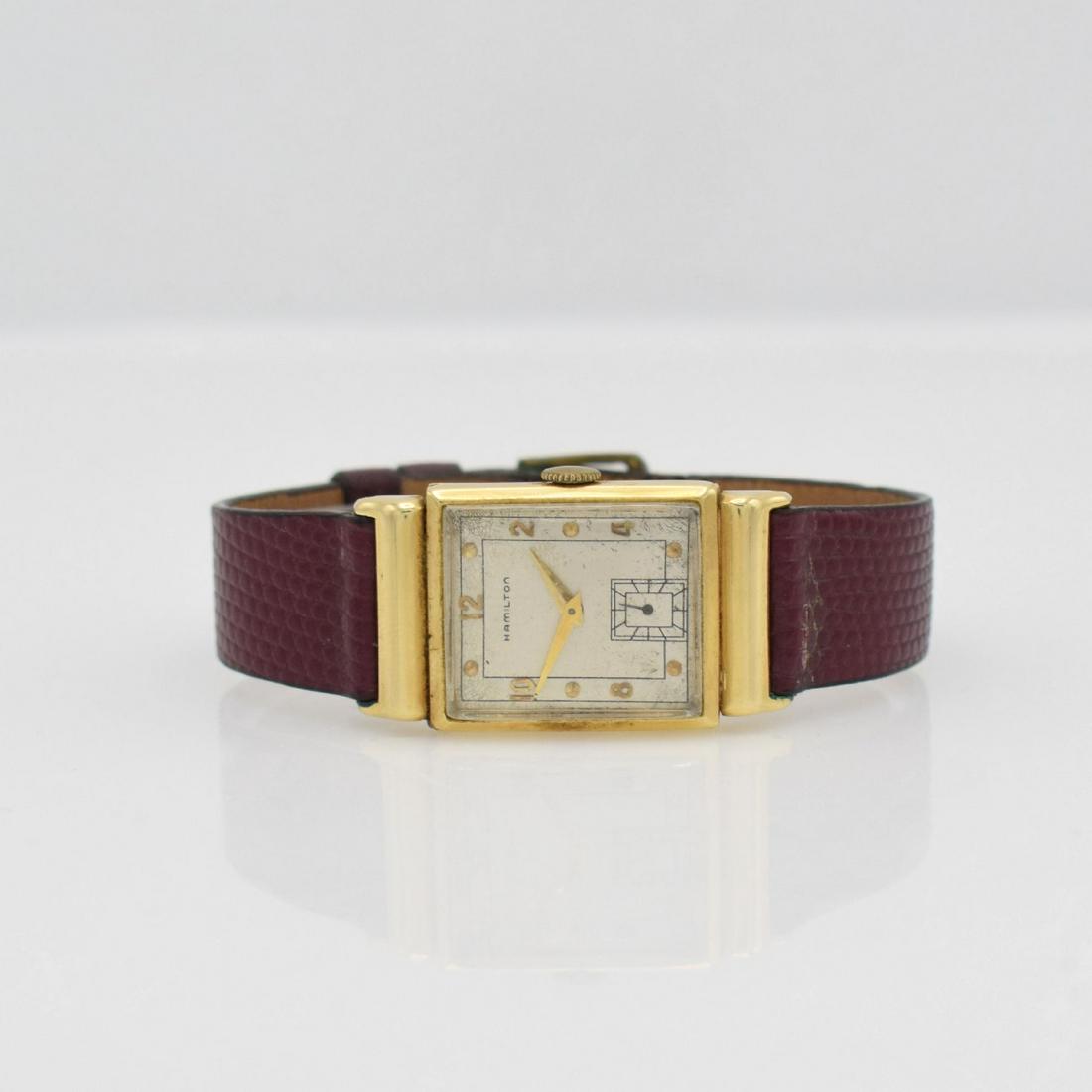 HAMILTON rectangular 14k yellow gold gents wristwatch (1 of 7)