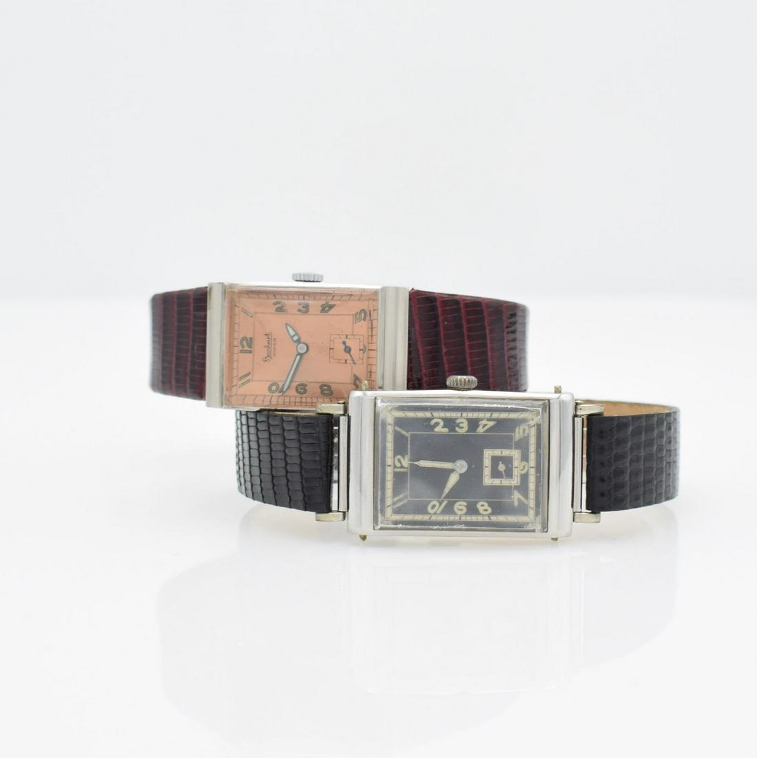 Set of 2 rectangular gents wristwatches in steel (1 of 8)