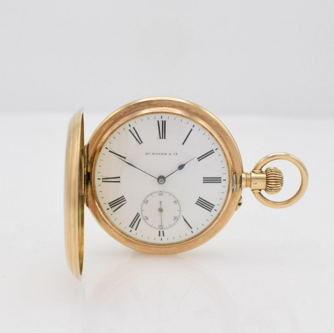 H. MOSER & CIE heavy 14k pink gold pocket watch (1 of 9)