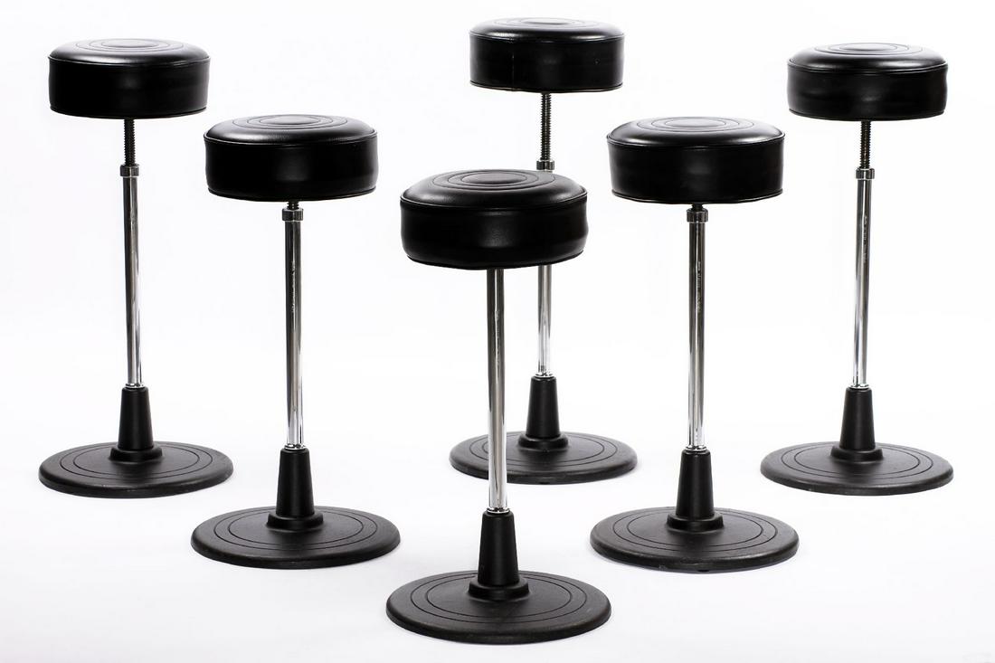 Set of 6 Barstool No.1, 'CLASSICON': Set of 6 Barstool No.1, 'CLASSICON', made in Germany, design: Eileen Gray from 1928, signedand numbered, chromed metal and blackened, height-adjustable seats with black leather covers via threaded rod