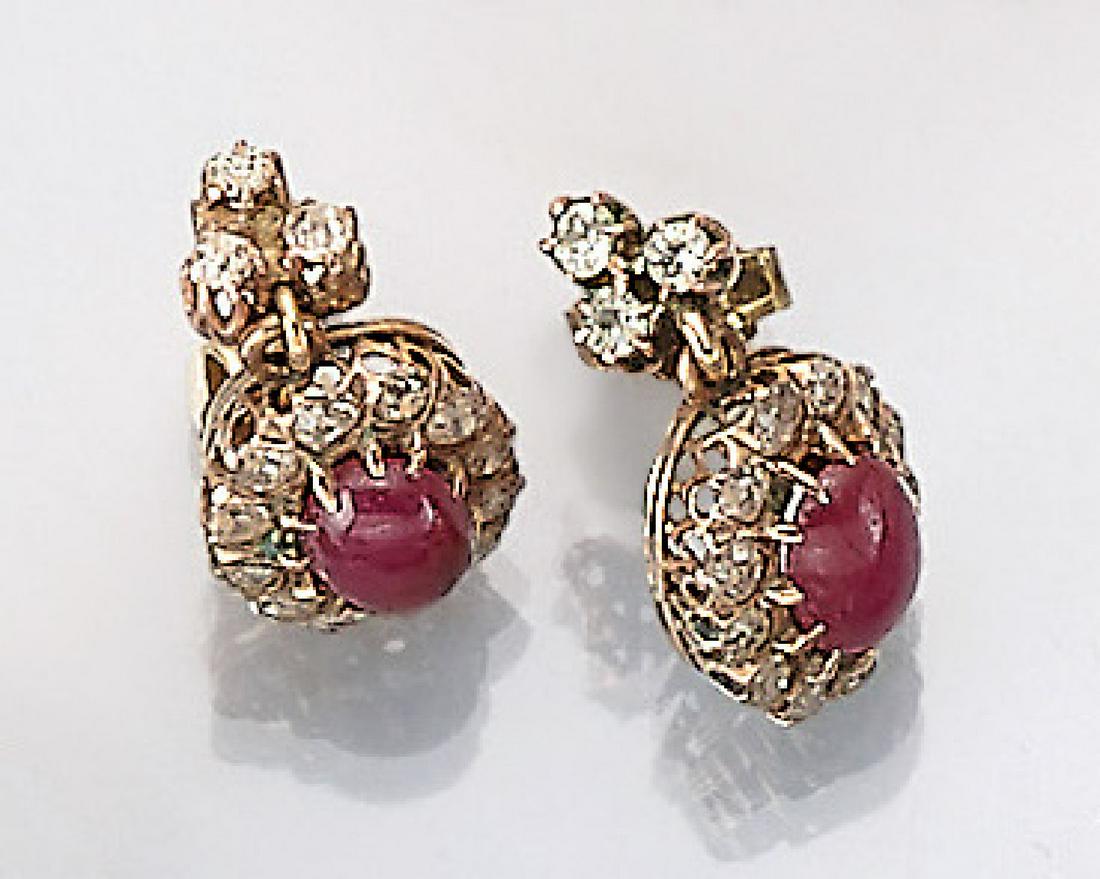 Pair of 14 kt gold earrings with rubies and diamonds (1 of 1)