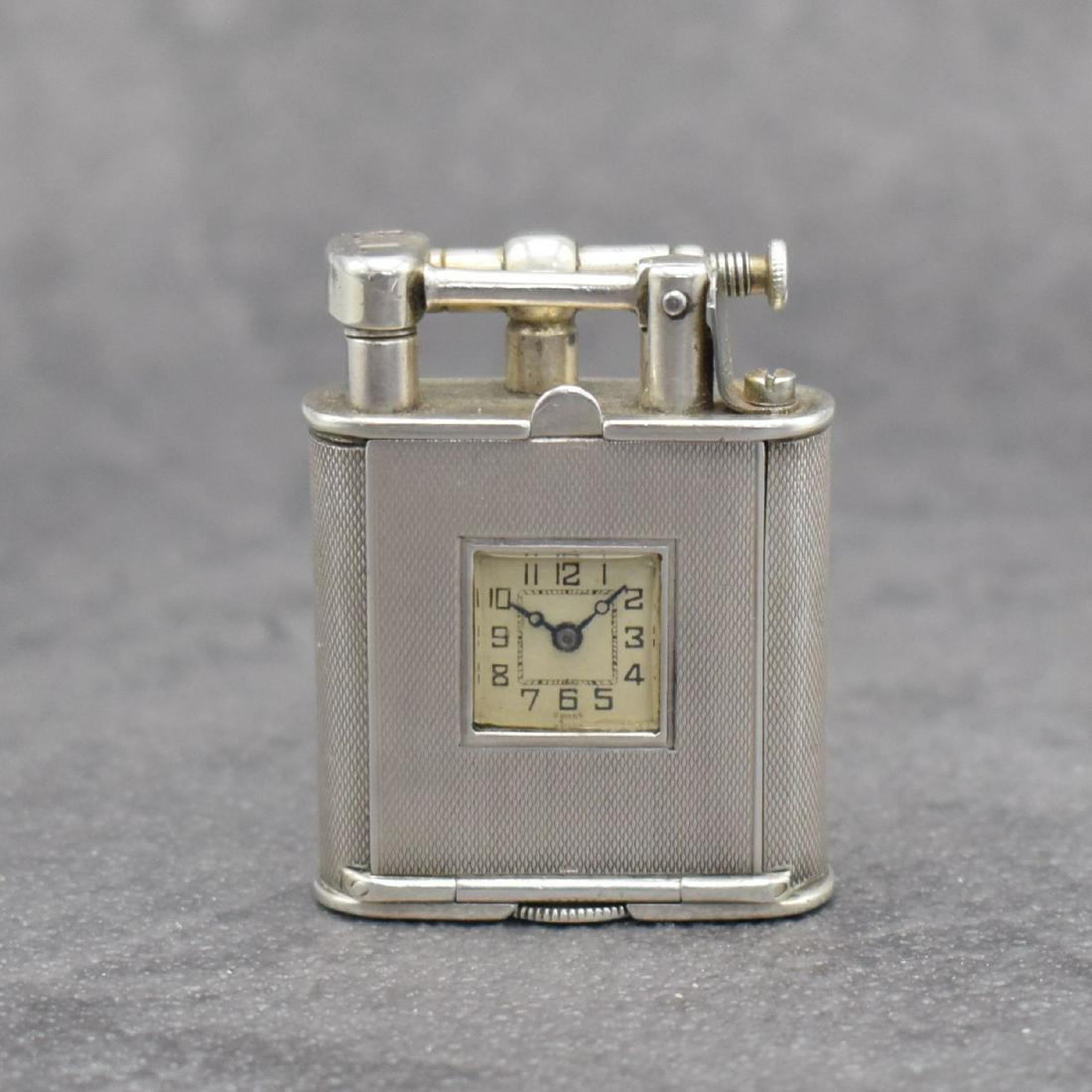 900/000 silver petrol lighter with inset watch (1 of 9)