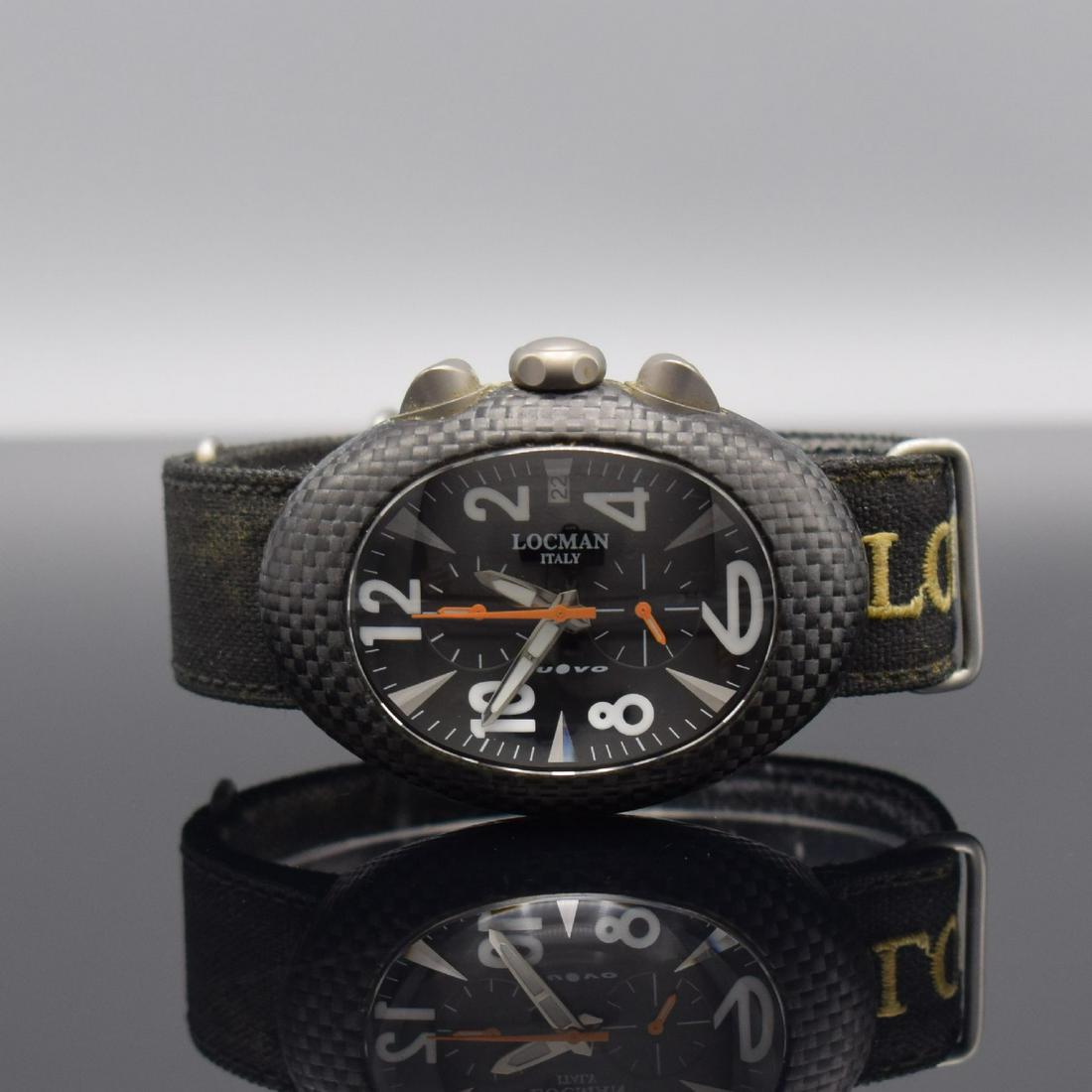 LOCMAN Italy chronograph model Nuovo Carbon: LOCMAN Italy chronograph model Nuovo Carbon reference 101, quartz, aluminum, titanium & carbon combined including original strap, display of hours, minutes, sweep seconds & date, original box & papers