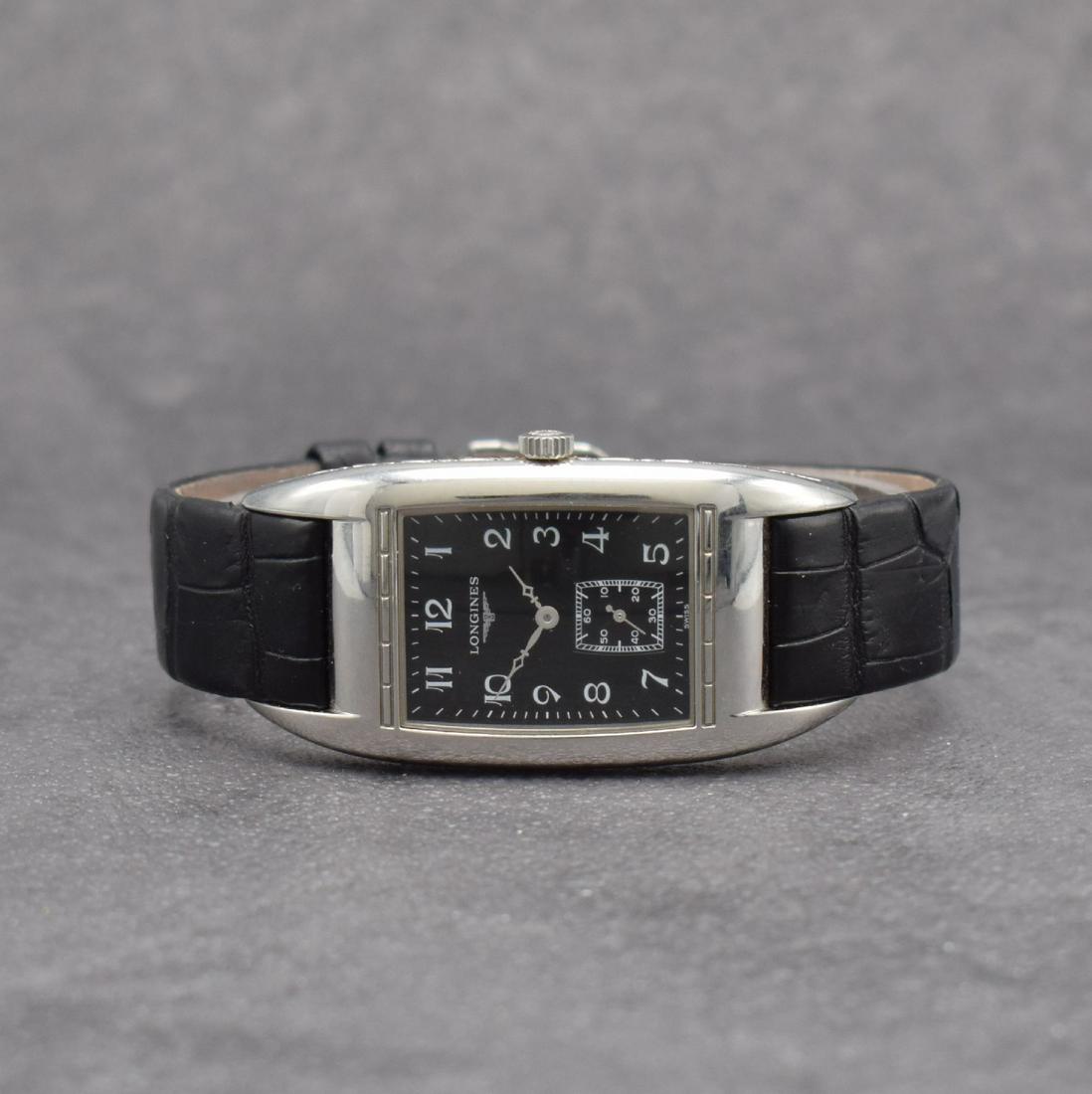 LONGINES BelleArti wristwatch in steel: LONGINES BelleArti wristwatch in steel, Switzerland around 2010, quartz, reference L2.694.4, case back screwed-down 4-times, original leather strap with buckle has to be replaced, black dial with Arab
