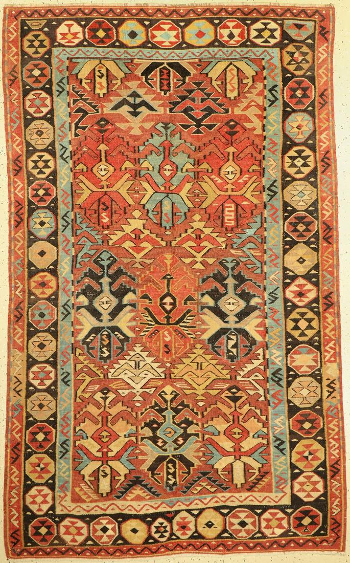 Avar kilim, Caucasus, around 1910/1920, wool on wool: Avar kilim, Caucasus, around 1910/1920, wool on wool, approx. 227 x 142 cm, condition: 2-3.Antique, old and decorative collector rugs, carpets & textiles