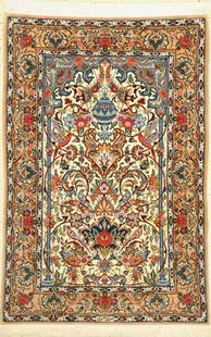 Isfahan fine signed, (Mansuri), Persia, around1960, wool: Isfahan fine signed, (Mansuri), Persia, around1960, wool with and on silk, approx. 166 x 111cm approx. 1.0 million Kn/sm, condition: 2 (slightly discolored).Rugs & Carpets