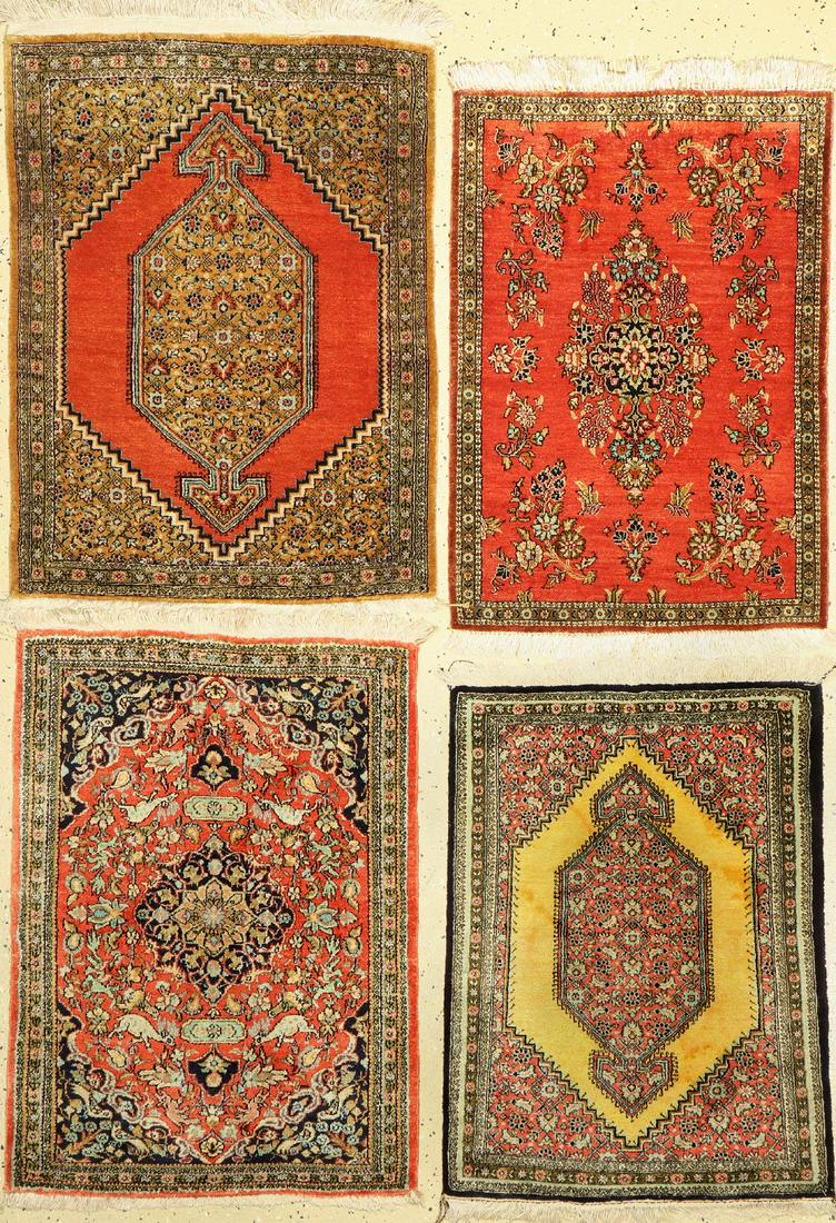 4 lots of Qum silk, Persia, approx. 60 years, pure natural: 4 lots of Qum silk, Persia, approx. 60 years, pure natural silk, approx. 80 x 60 cm, condition: 2.Rugs & Carpets