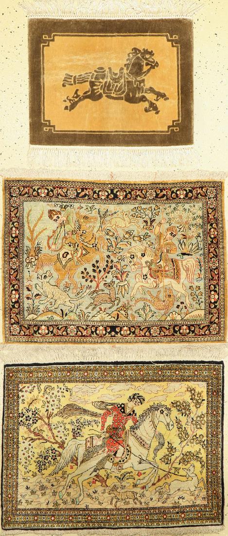 2 Qum silk, Persia, 60 years, pure natural silk: 2 Qum silk, Persia, 60 years, pure natural silk, approx. 80 x 60 cm, China silk, approx. 61 x 43 cm, condition: 2.Rugs & Carpets