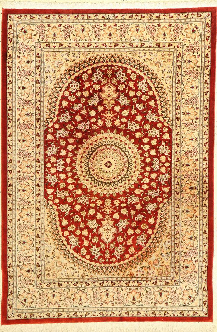 Qum silk, signed, (Erami), Persia, approx. 50 years, pure: Qum silk, signed, (Erami), Persia, approx. 50 years, pure natural silk, approx. 147 x 101cm approx. 1.0 million kn/sm, condition: 2.Rugs, Carpets & Flatweaves