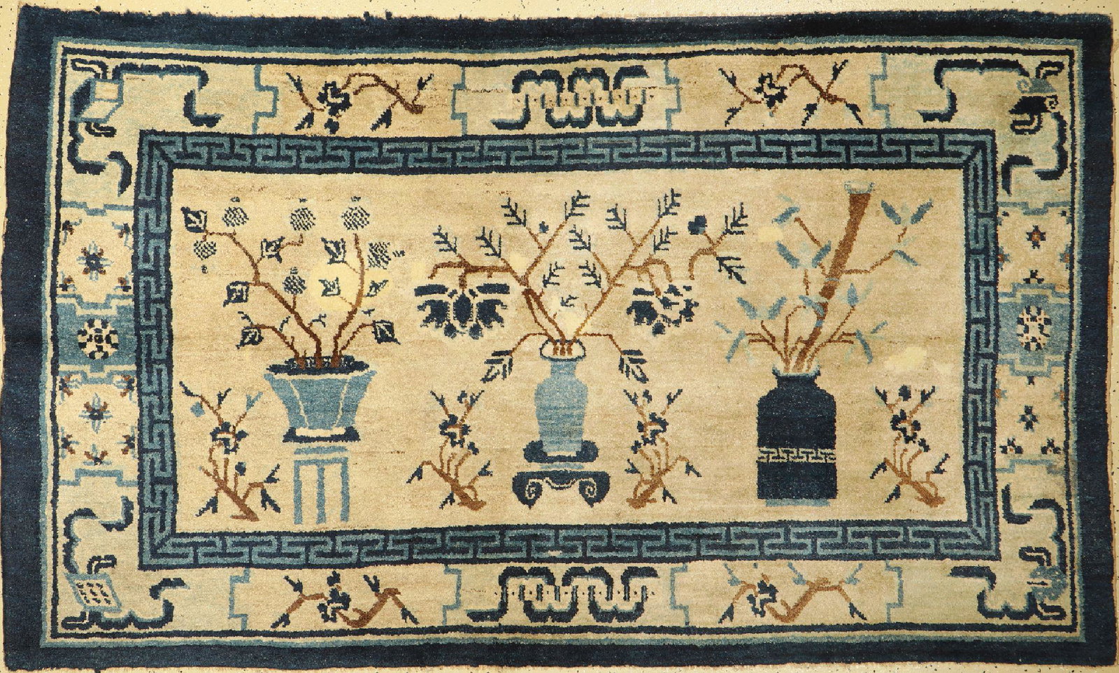 Antique Pao Tow, China, around 1900, wool on cotton: Antique Pao Tow, China, around 1900, wool on cotton, approx. 225 x 132 cm, restored, condition:(good condition). Antique, old and decorative collector Orientalrugs, Carpets, Textiles and Flatweaves