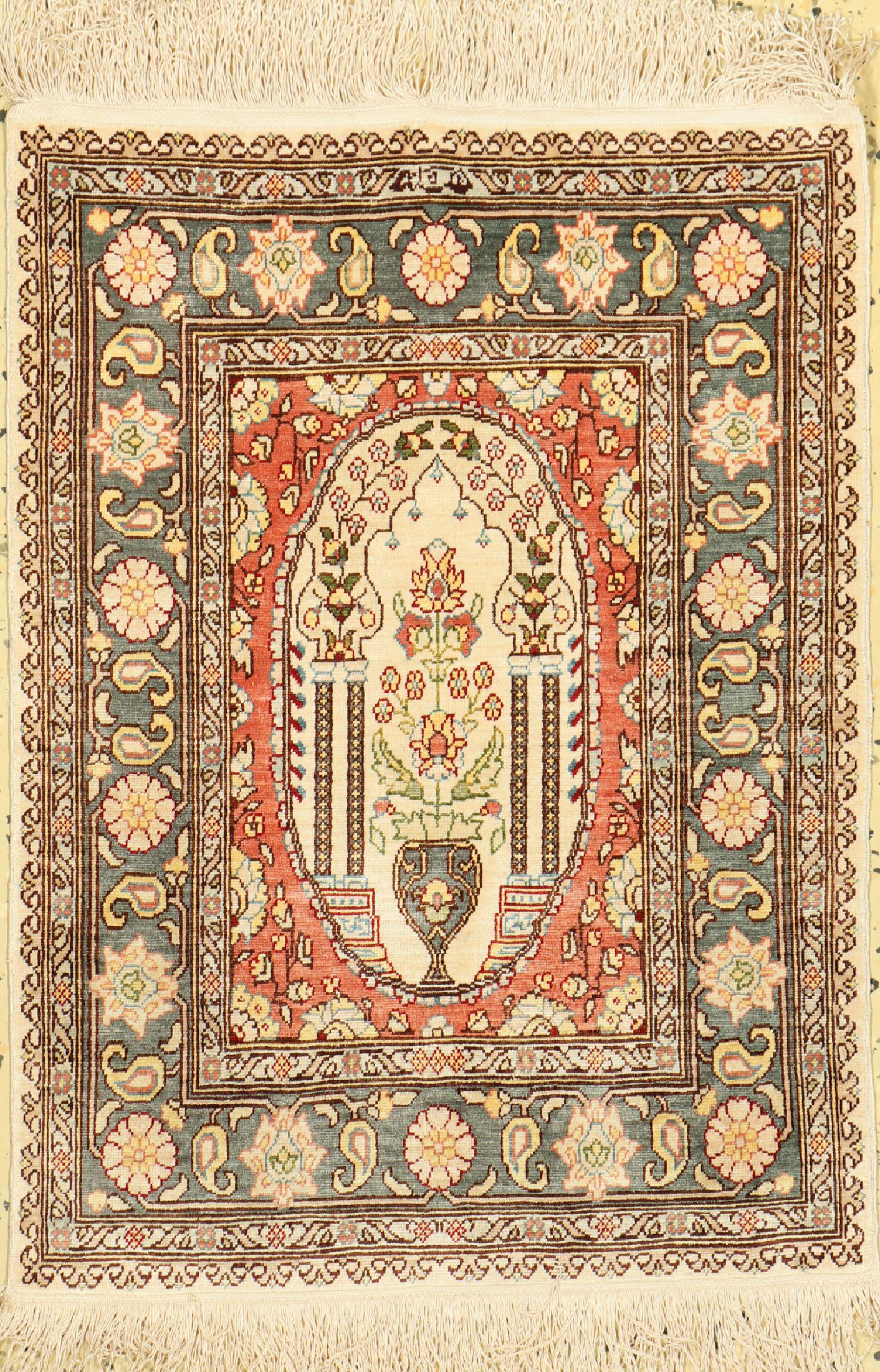 Hereke silk fine, signed, Turkey, approx. 50 years, pure (1 of 1)