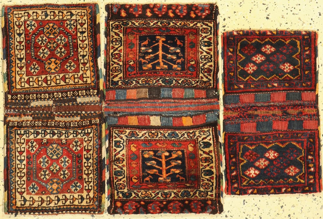 3 antique double bags, Persia, around 1900, wool on (1 of 1)