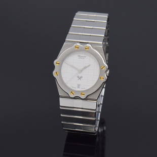 CHOPARD St. Moritz wristwatch in stainless steel: CHOPARD St. Moritz wristwatch in stainless steel reference 26/8025-13, Switzerland around 1990, quartz, monocoque case with 8-times screwed down bezel, bracelet with butterfly buckle, white special