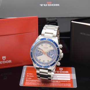 TUDOR Heritage Chrono gents wristwatch: TUDOR Heritage Chrono gents wristwatch reference 70330B, self winding, screwed down case in stainless steel, original bracelet with deployant clasp, 2-coloured dial with applied luminous indices,