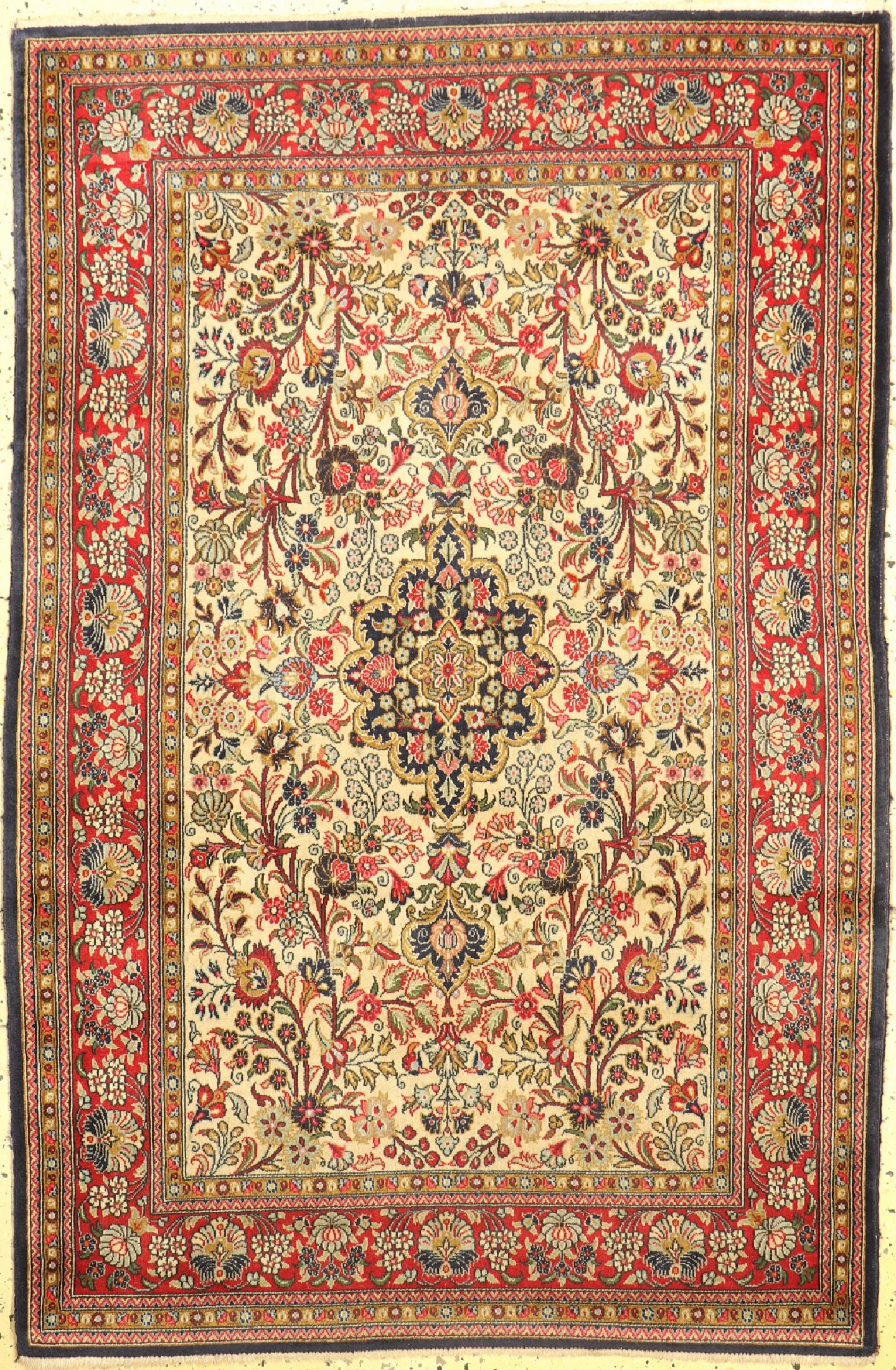 Qum cork, Persia, approx. 50 years, corkwool on cotton: Qum cork, Persia, approx. 50 years, corkwool on cotton, approx. 162 x 107 cm, condition: 2 in need of cleaning. Rugs, Carpets & Flatweaves