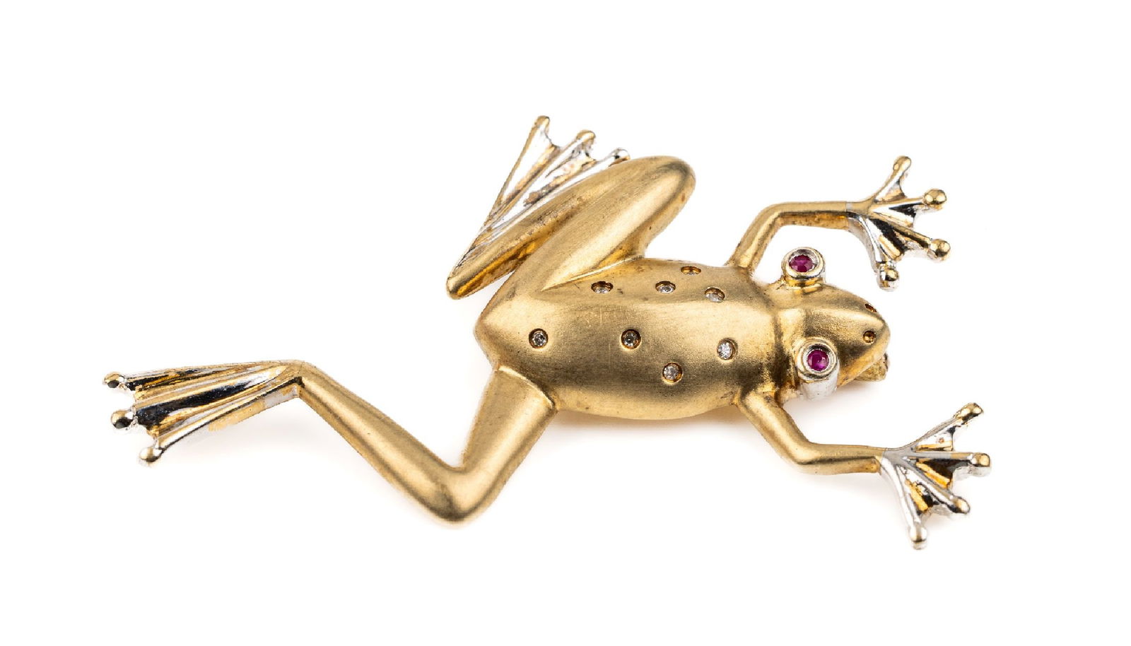 8 kt gold diamond-ruby-brooch 'frog' (1 of 1)