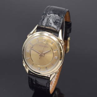 BULOVA Accutron rare 14k white gold wristwatch: BULOVA Accutron rare 14k white gold wristwatch, USA around 1965, tuning fork, screwed down case, rear site battery case and hand-setting, silvered dial, 3 diamond- indices, silvered hands, nickel plat